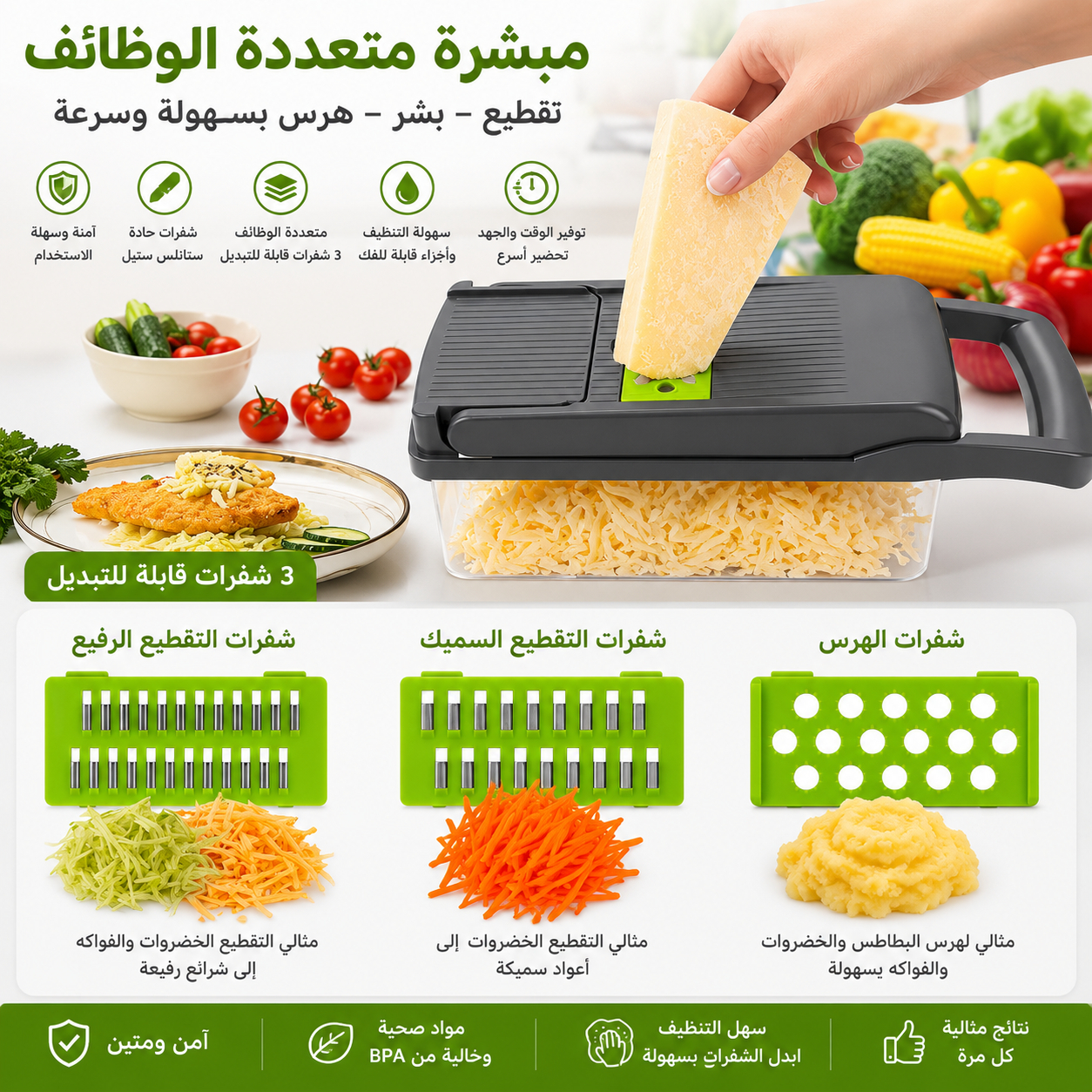 قطاعة خضار، قطاعه بطاطس، قطاعة سلطة | متعدد الوظائف 16 في 1 | قاطع طعام، مبشره، قطاعة خضار يدوية للمطبخ